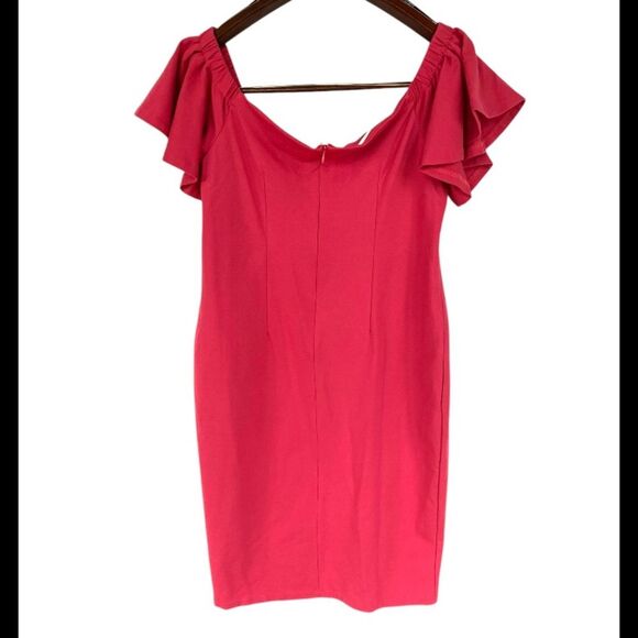 Eloquii Flutter Sleeve Fitted Dress Coral Pink Deep Salmon 14 - Picture 5 of 9